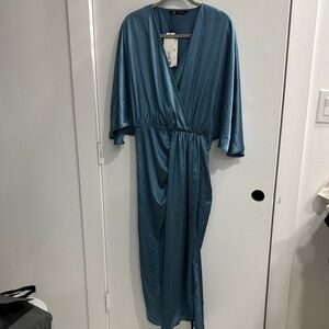 Zara Satin Teal Wrap Dress